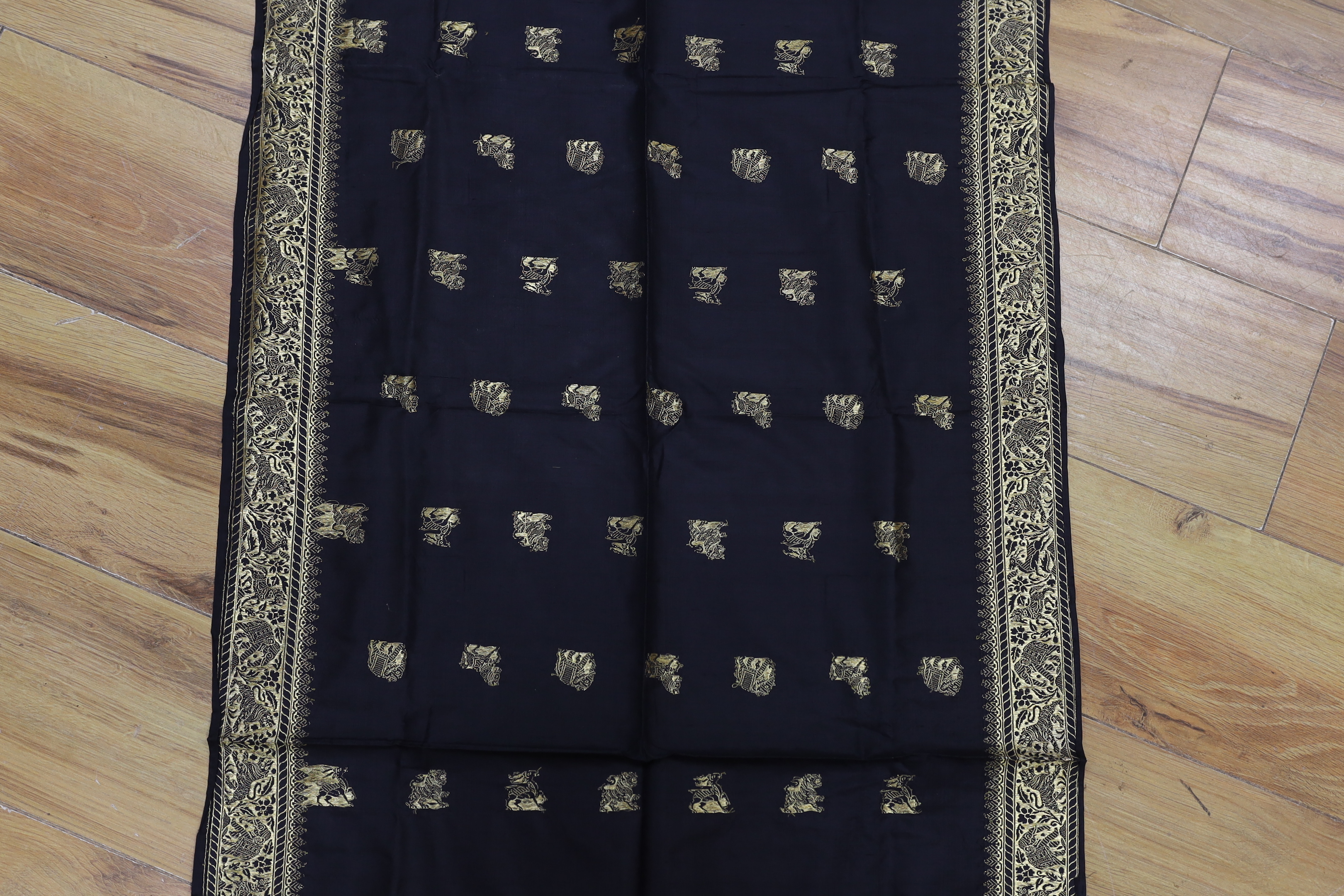 A gold thread Indian embroidered stole, 184 x 57cm